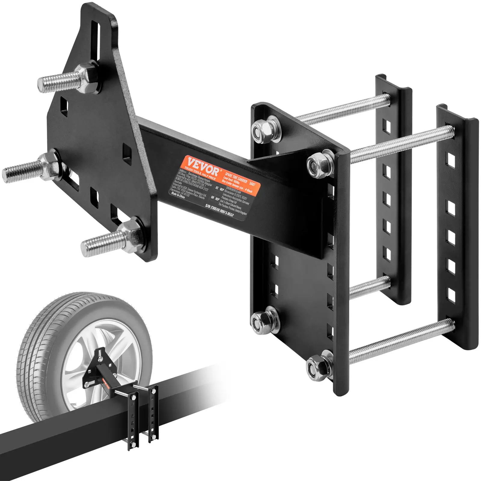 【Summerfinds】VEVOR Spare Tire Carrier Trailer Spare Tire Mount160 lbs CapacityUtility Trailer Accessories Fits Most 4 & 5 & 6 & 8 Lugs Wheels on 4"4.25"4.5"4.75"5"5.5"6"6.5" Bolt Patterns, Parts, Vehicle Accessories,father'sdaygifts,car accessories