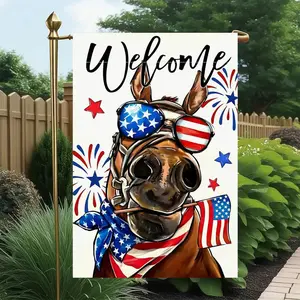 250th USA Independence Day Welcome Patriotic Horse Garden Flag Linen Material Single Double Sided Optional 4th of July Farmhouse Yard Decor
