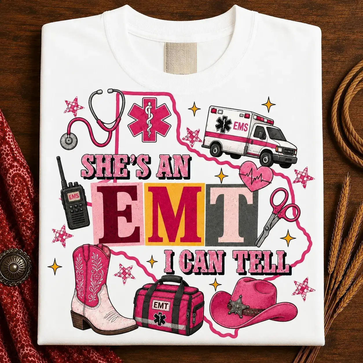 She's An EMT I Can Tell Shirt, Western EMT Wife Tee, Paramedic Firefighter Gift, Country Medical Spouse Shirt