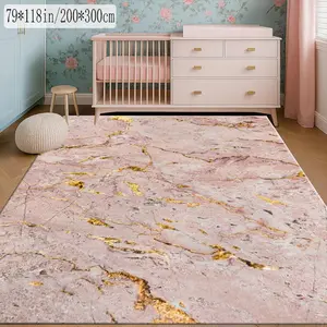 Velvet Soft Comfort Marble Gold Stripe Print Rug, Home Decor Carpet, Living Room Large Mat, Sofa Pad, Bedroom Floor Mat, Home Decor Rugs