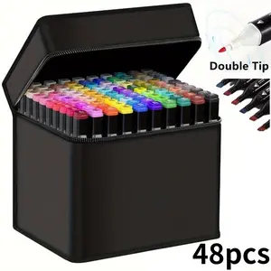 48Colors Dual Tip Alcohol Markers, Dual Tips Art Markers, Permanent Sketch Marker Set for Adults Coloring, Painting, Sketching, Illustrations