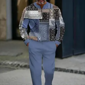 Men's Two-Piece Set Popular New Release Zip-Up Pullover Long-Sleeve Fashion Sportswear Set Paired with Drawstring Long Pants Casual Set Suitable as a Holiday Gift Christmas Halloween