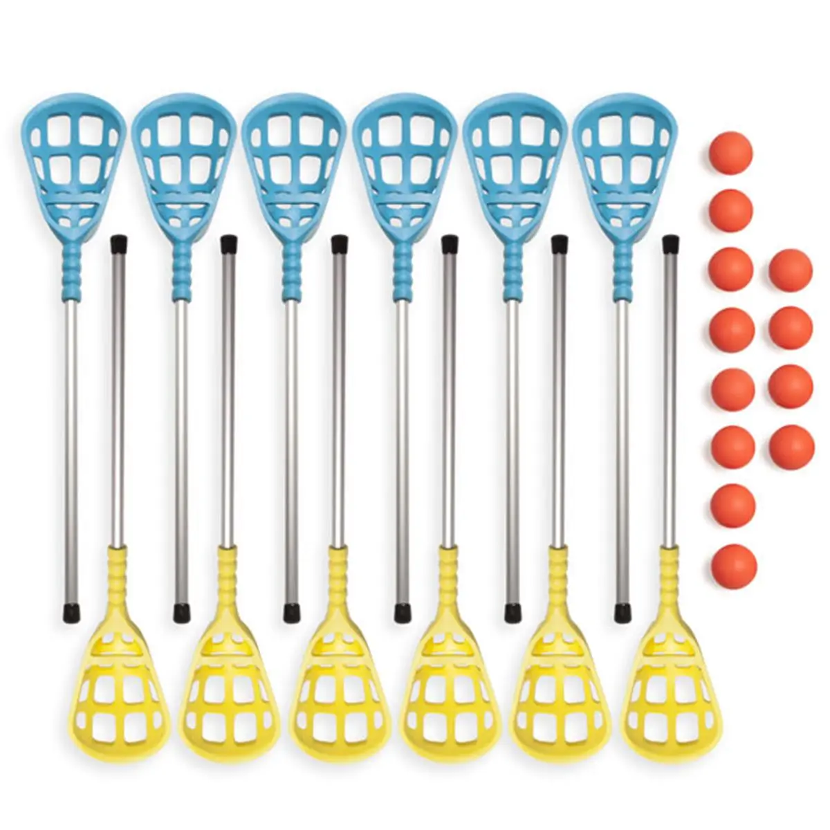 CHAMPION Rhino Skin Lacrosse 12-Player Kit, Includes 36"-Aluminum Shaft Sticks, Lightweight Wear-Resistant Foam Heads, 12 Orange Polyurethane Lacrosseballs, Lacrosseball, 36" Shaft, 12 Orange Polyurethane Balls