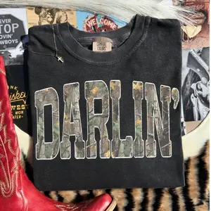 Comfort Colors Retro Camo Western T-Shirt, Darlin Retro Camo Country Distressed Cowboy Quote, Camouflage Shirt, Western Concert Shirt, Southern Tee