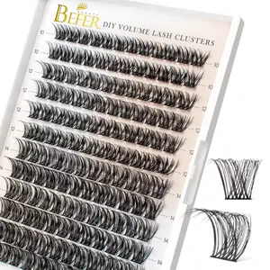 BEFER Lash Clusters, 144 Pcs D Curl Eyelash Clusters Volume Individual Lashes Extensions 10-16MM Fluffy Cluster Eyelash Wispy Cluster Lashes DIY At Home(Radiance,FD03)