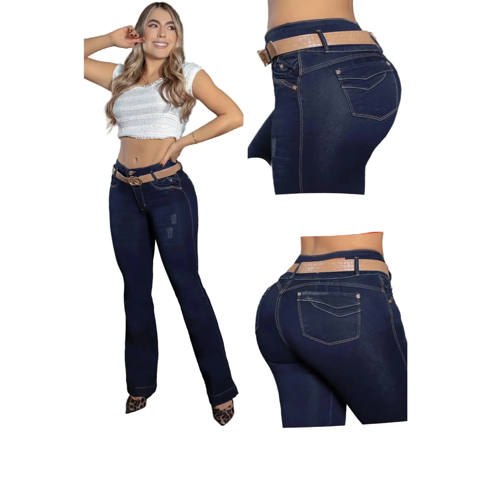 Colombian Flared Jean's Bon Bon up 8503 butt lifter high waist control push up Blue Bottom Womenswear Pants Denim