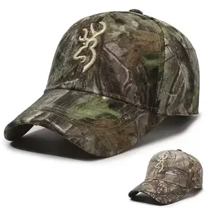 Unisex Camouflage Baseball Cap with Deer Logo, Adjustable Outdoor Sports Hat for Hunting Fishing Hiking, Breathable Sun Protection Headwear