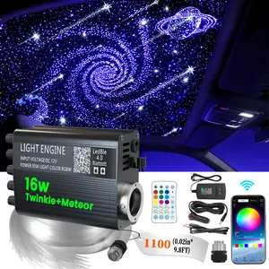 Twinkle & Meteor 2 in 1,Starlight Headliner Fiber Optic Kits,750pcs*0.03in*9.8ft/1100pcs*0.02in*9.8ft,for Car Home KTV Game room，Roof Starlight Ceiling Lights, Color-Changing, Static 16Color And Rgb Light Change, Fade, Jump, Spark, Interior Led Vehicle