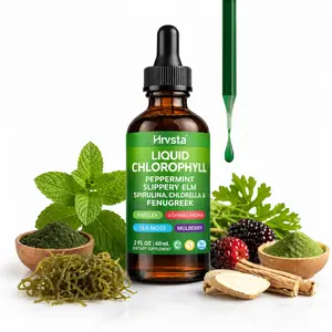 Liquid Chlorophyll Drops with Spirulina, Chlorella & Fenugreek – Peppermint Flavor Liquid Supplement with Sea Moss, Slippery Elm & Ashwagandha – Daily Wellness Support – 2 fl oz (60mL)