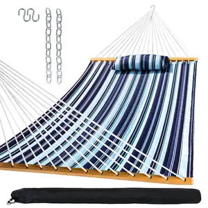 SZHLUX Outdoor Quilted Fabric Hammock, with Hanging Rod and Detachable Pillow and Chains, for Outdoor Patio Backyard Poolside, 400 lbs Weight Capacity