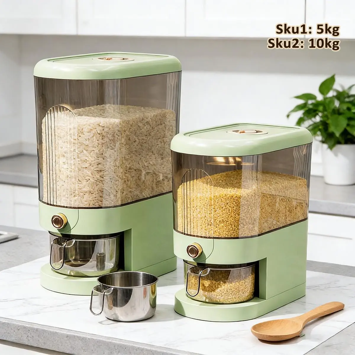 Large Capacity Press Automatic Rice Dispenser, Waterproof Sealed Container with Food Grade Thick PP Material, Clear Window Design for Home Storage and Pet Food, Leakproof Container, Kitchen Storage Containers, Leakproof Airtight Containers