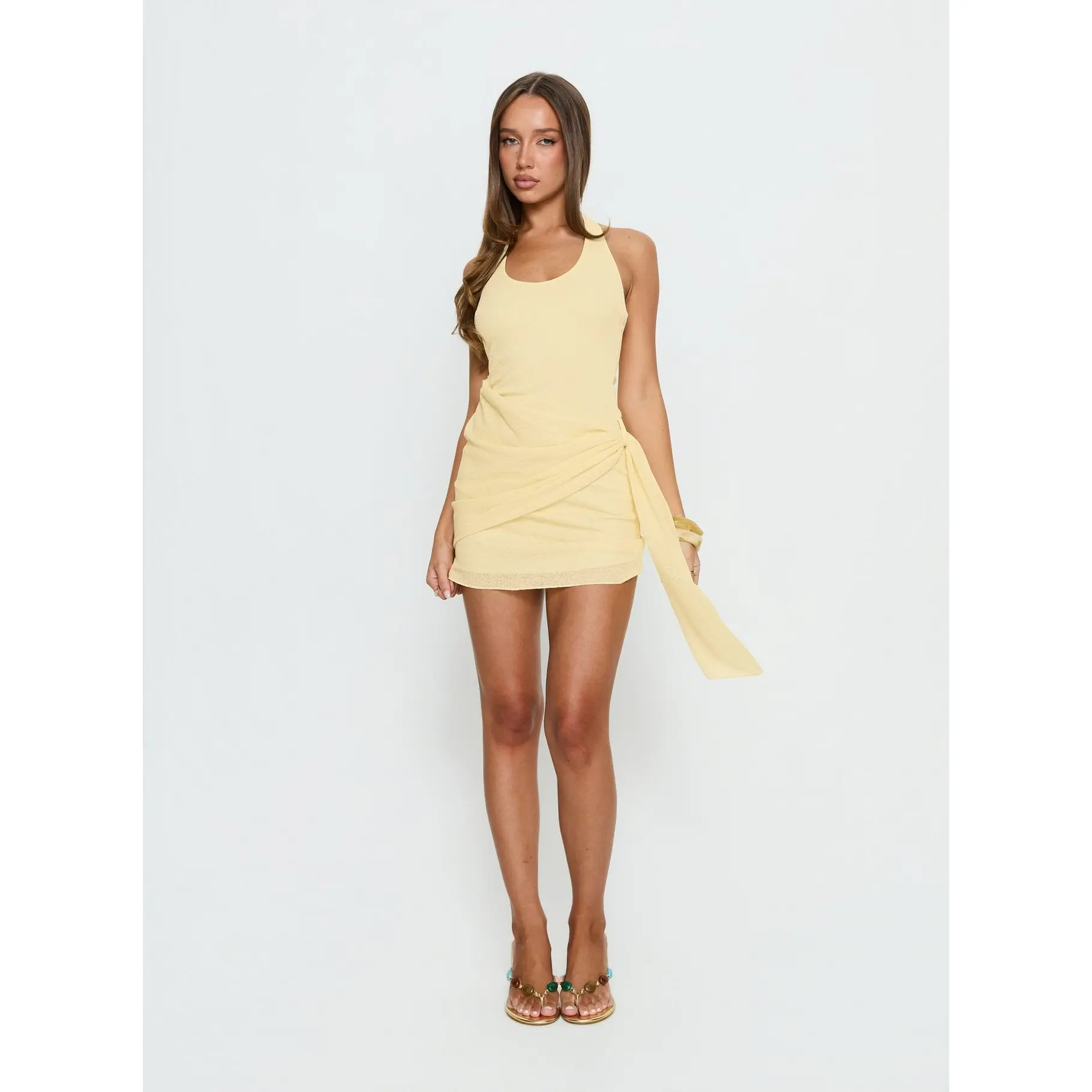 Amaleta Halter Ruched Mini Dress Butter