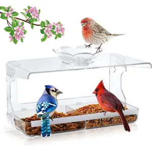 Window Bird Feeder with Non-Marking Self-Adhesive Hooks, Clear Window Bird Feeder for Outside, Transparent Bird House, Outdoor Bird Feeders, Wild Bird Watching Gift, Garden Decor