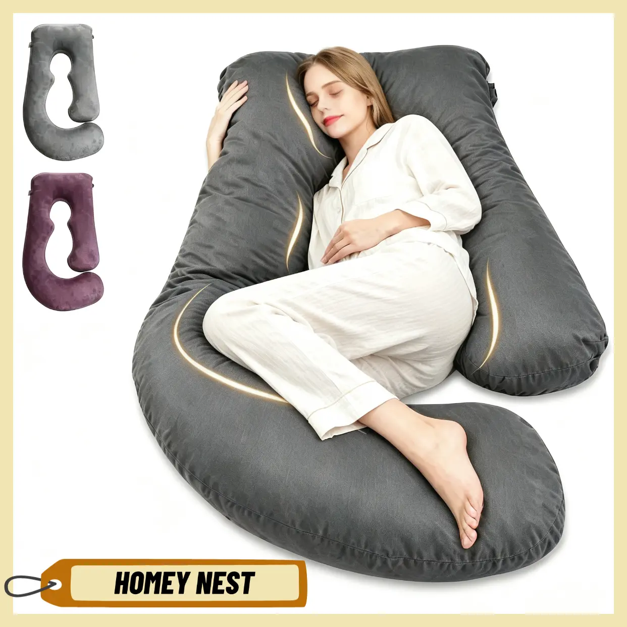 41/60 inch Maternity Pillow,full body Pillow with Removable Velvet Cover,abdominal support for pregnant women and side lying,Side J Type Full-Body Pillow for Back, Legs and Belly Support, Comfortable Slumber for Man and Women