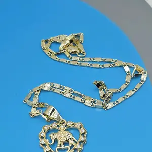 Gold tone elephant necklace 3mm 17.3 inches diamond cut style chain 9.1 grams copper gold plated