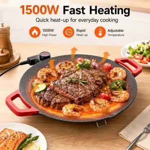 Adjustable Temperature Electric Skillet Pan， nonstick griddle，1500w portable electric，portable electric comal，korean bbq grill，non-stick grill pan，indoor grill，korean bbq grill，comal electrico para tortillas，electric grill