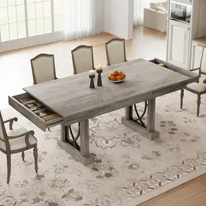 Gaomon Wooden Dining Table for 6-8 People with 2 Large Drawers 71 in Long Farmhouse Rectangular Kitchen Table Sturdy Frame Thick Top Rustic Gray