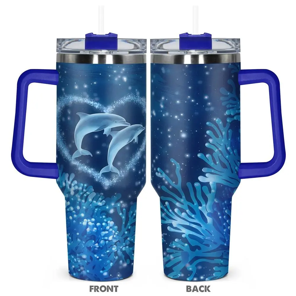40oz Tumbler with Lid, Cute Dolphin Design Stainless Steel Water Bottle, Insulated and Durable, Gift for Any Occasion, Drinkware