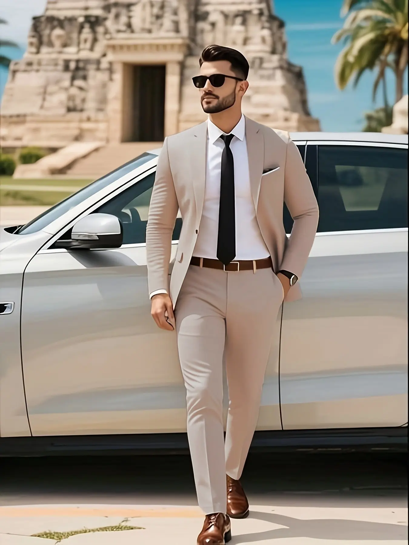 Men's Stylish 2-Piece Fitted Plain Classic Suit Set - High-Quality Polyester Formal Long Sleeve Jacket, Non-Stretch Pants, Lapel Collar, Button Details, Wrinkle Resistant for Weddings, Business Meetings