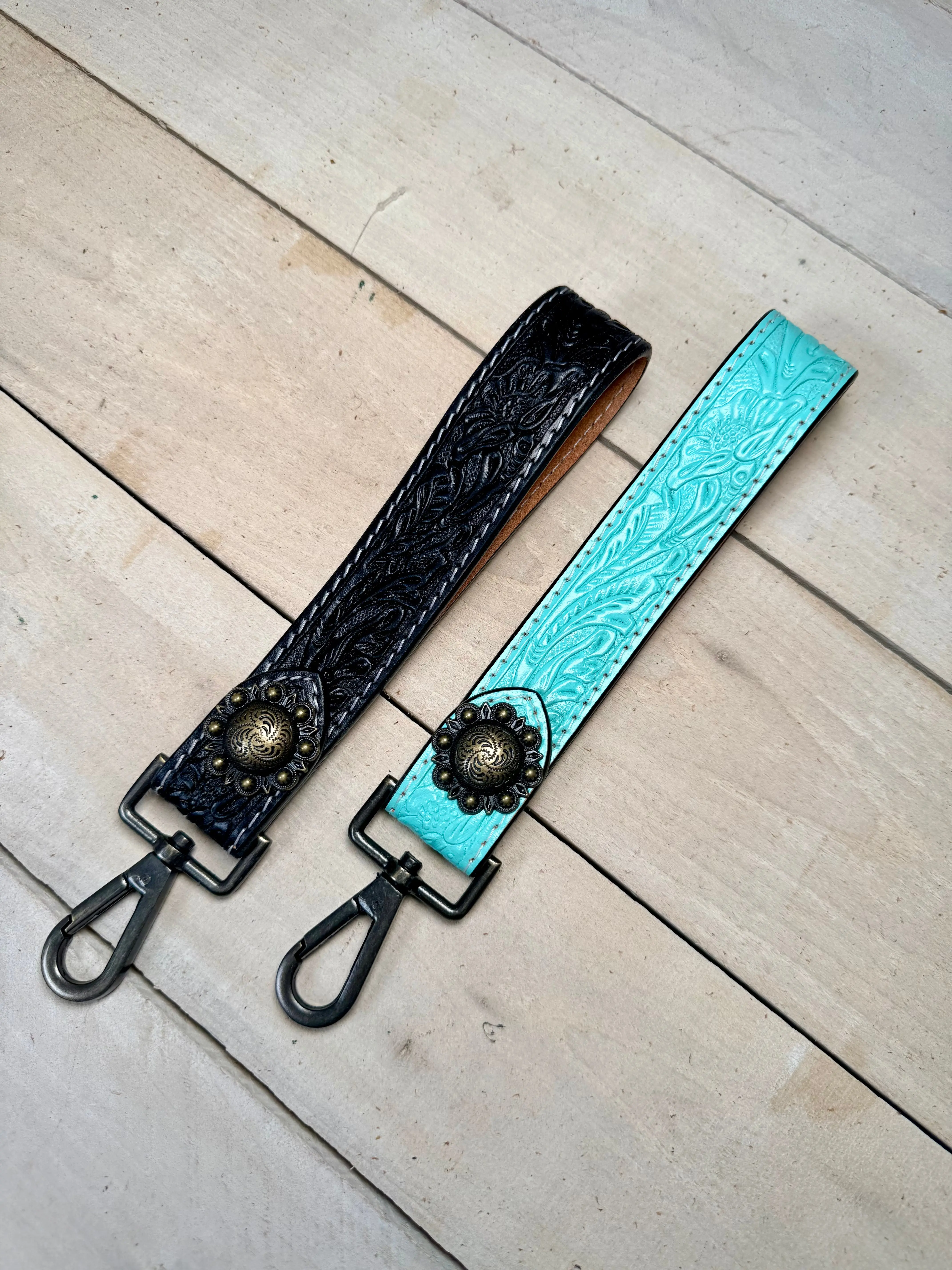 Solid Tooled Leather Wristlet Keychain