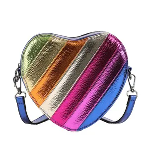 Rainbow Heart Metallic Shoulder Bag