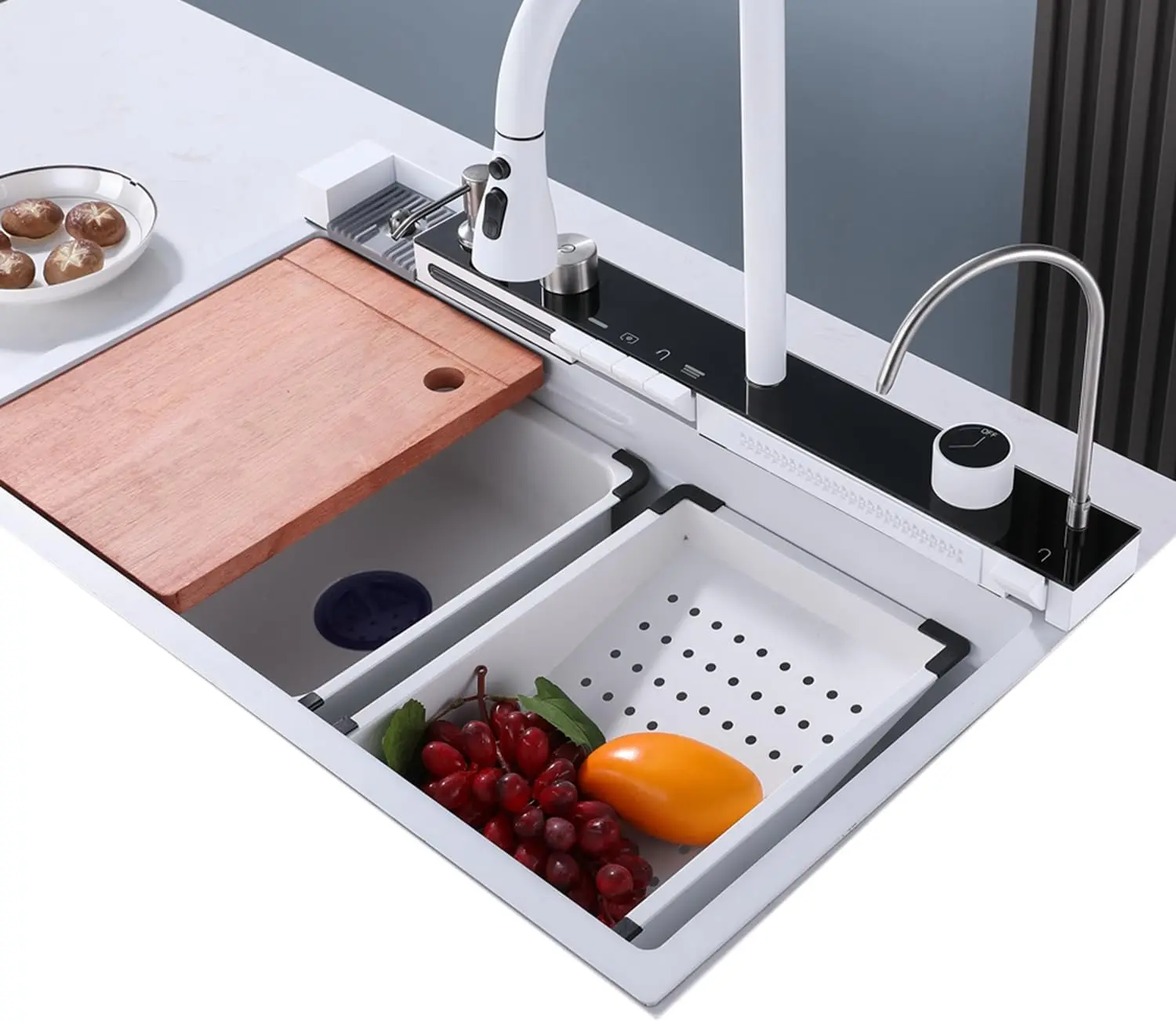 Bronstarz 29.5*18 INCH Nano White Flying Rain Waterfall Sink Household Sink,Integrated Sink with Pull-Out Tap Set