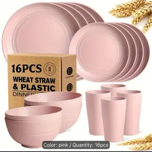 16-Piece All-Pink Dinnerware Set, Including Plates, Bowls and Cups