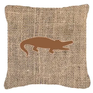 Carolines Treasures  Alligator Burlap and Brown Decorative Fabric Pillow - 14 x 14 in.