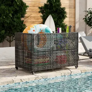 Large Mesh Rolling Cart for Pool Float Storage, Heavy-Duty Outdoor Organizer with Wheels & Locking Casters, Holds Pool Noodles, Toys & Floats, 45"x24"x30", Grey