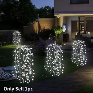 Solar Powered Firecracker Willow Light, Waterproof Solar Lights, 1pc Outdoor Solar Fireworks Light, 8 Modes Copper Wire Fairy Light Garden Decor Lights Outdoor Pathway Lighting for Garden, Pathway, Party, Camping