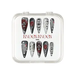 KNOCK.KNOCK NAILS 2026 | Crimson Obsession｜10PCS 100% Handmade Press-on Nails | Reusable, Salon-quality, Long-Lasting,Glossy design Acrylic Gel System