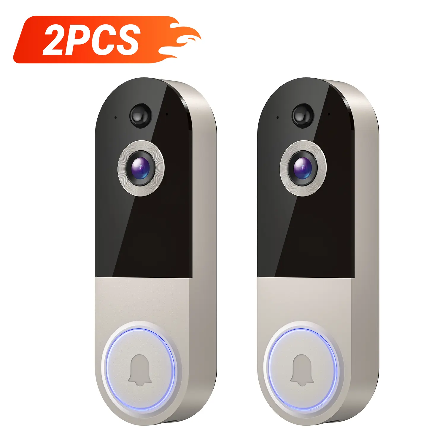 【2pc】1080P Wireless Doorbell Camera, Smart WiFi Video Doorbell, AI Human Detection, Two-Way Audio, Night Vision, Cloud Storage, Instant Alert, 2.4Ghz WiFi, Outdoor Security Camera, Rechargeable Battery Powered