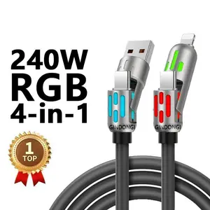 Fast Charging & Data Sync Cord with USB A, 4-in-1 Multi USB Charging Cable, Type C & Lightning Ports, Compatible with iPhone 15/16, iPad Pro