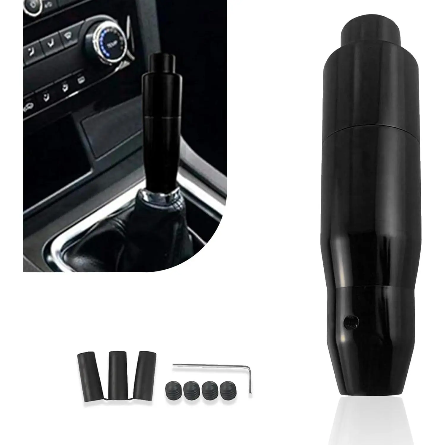 1 PC Car Modified Gear Lever, 5.7" Racing Decorative Alloy Easy-Grip Shift Knob with Adapter, Gear Shifting Smooth Operation Long Handle, Universal for Automatic Transmission Cars (Black)2026