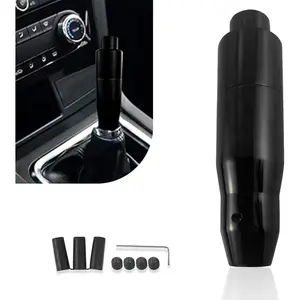 1 PC Car Modified Gear Lever, 5.7" Racing Decorative Alloy Easy-Grip Shift Knob with Adapter, Gear Shifting Smooth Operation Long Handle, Universal for Automatic Transmission Cars (Black)