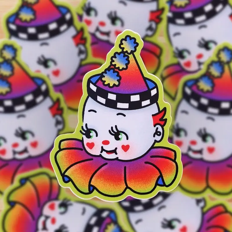 (100% in stock)Kewpie Clown Sticker, Happy Kewpie, Clowncore Stickers, Retro Circus, Creepy Stickers, Fantasy Kindle Sticker, Booktok, Aelin Bookish Kindle Stickers Perfect for Laptops, Journals