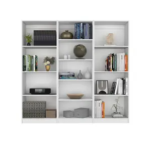 Chelton 3 Piece Living Room Set with 3 Bookcases, Matt Gray/ White, Bookcase Shelf for CDs/Movies/Books, Home Office Bookcase Shelf Storage Organizer, Modern Book Shelf for Bedroom/Living Room/Home Office