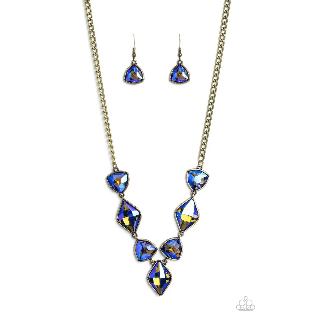 Female Glittering Geometrics Brass Necklace, Adjustable Brass Frame, Suitable for Daily Wear