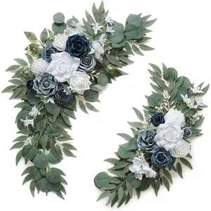 2 pieces grey blue artificial flower arch set, Artificial Flower Arrangements, with multi colored roses paired with white embroidered balls, perfect for weddings, dining table decorations, home decor, photography, Artificial Flowers Bouquet