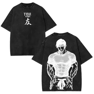 Jujutsu Kaisen Anime Fushiguro Toji Graphic T-shirt Vintage Washed Oversized T Shirt Cotton Short Sleeve Tee Men Women Clothes