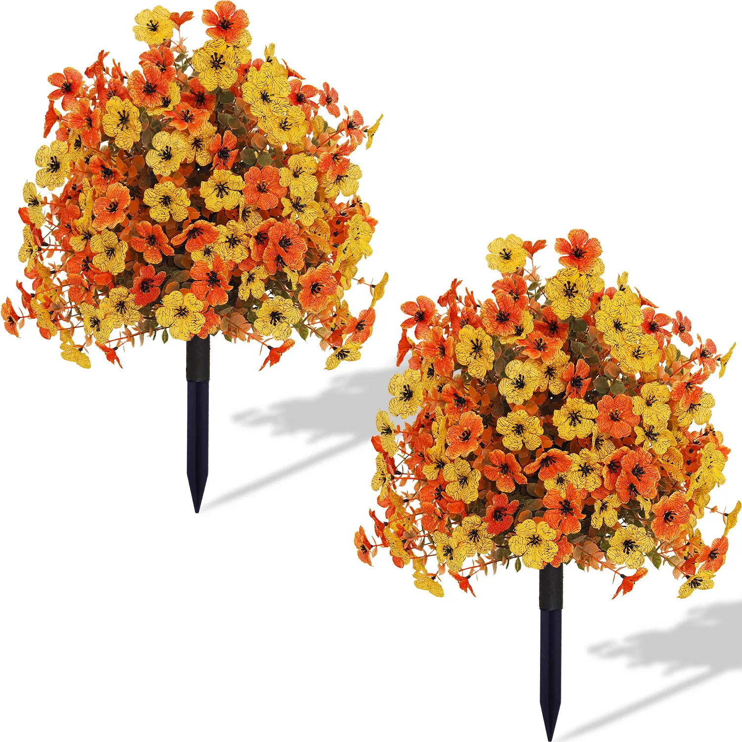2pcs Minimalist Waterproof Artificial Orange-Yellow & Violet Spherical Floral Stakes - Outdoor Garden Lawn Pot Faux Flowers, Landscape Decoration for Fall Harvest, Halloween, Water Proof