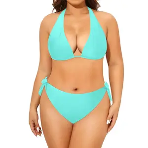 Tempt Me Women Plus Size Triangle Bikini Halter Two Piece Swimsuit Sexy Tie Side Bathing Suits  SwimWeek  summervibes