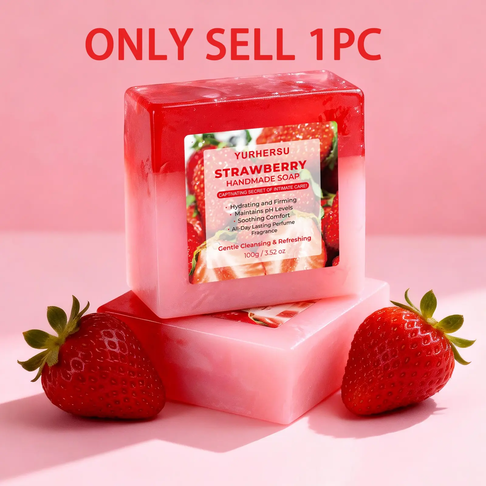 Strawberry Body Cleansing Handmade Soap with Strawberry Extract, Hydrating and Smooth Skin, Gentle Cleanse, Vegan Formula, Removes Odors, Deep Cleansing Soap, Beauty Soap
