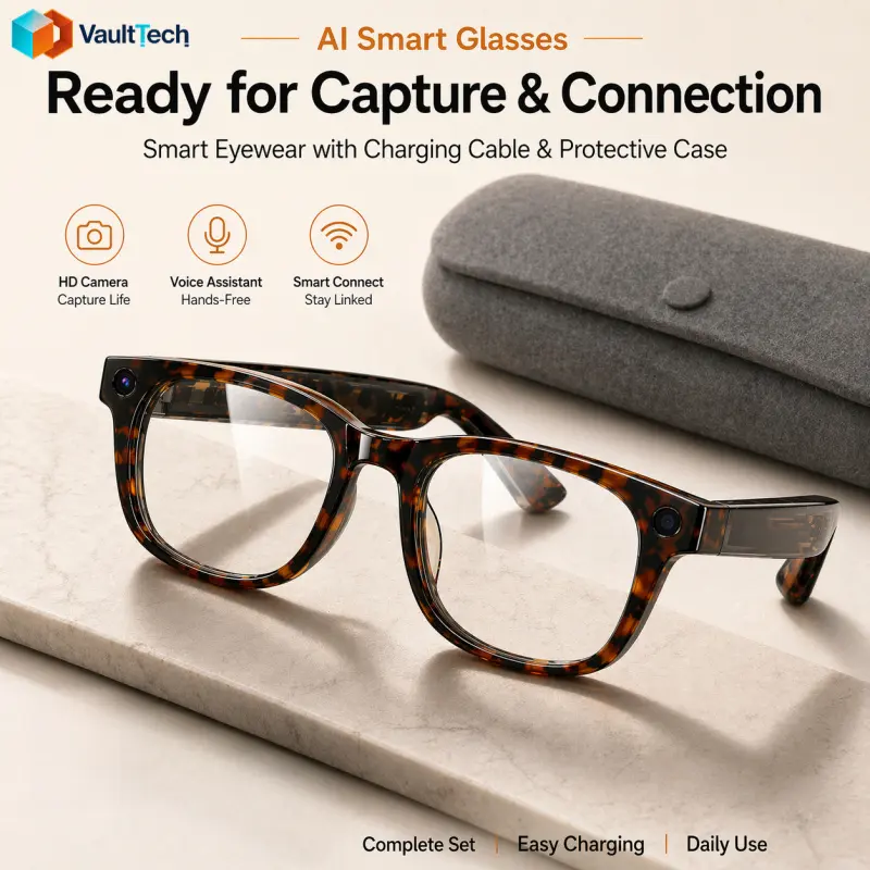 Tortoiseshell AI Smart Glasses, Wearable Tech Glasses with 13MP First-Person Camera, 1080P HD Video, Voice Control, Real-Time Translation & WiFi Connectivity, Multifunctional Smart Glasses