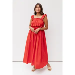 Ross Frill Strap Maxi Dress - Red