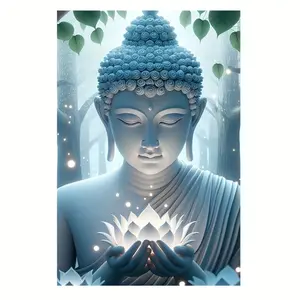 Religious Series Diamond Painting Kit, DIY Round & Square Drill Art Set, Lotus Buddha Mosaic Embellishment, Home Decor Craft Supplies