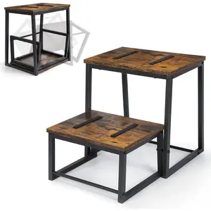 Wood Step Stool for Adults Bedside Steps for High Beds Two Step Stools with 550Lbs Load Capacity Heavy Duty RV Stepping Stool for Kitchen Bedroom Living Room Rustic Brown