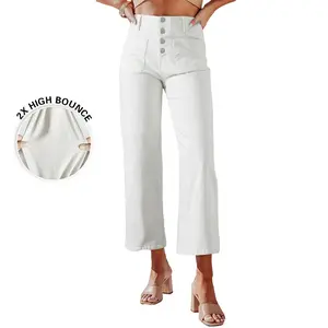 Sidefeel Women's Wide Leg Jeans High Waisted Zimbaplatinum Stretchy Straight Leg Jeans Buttoned Loose Denim Pants with Pocket