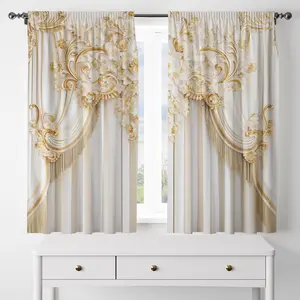 European Style Printed Curtain, 2 Counts/set Classic Style Curtain, Decorative Curtain for Home Living Room Bedroom Kitchen Study Room, Window Curtain