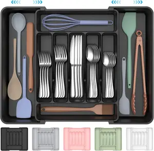 Expandable Silverware Organizer – Adjustable Kitchen Drawer Organizer for Cutlery, Utensils & Kitchen Tools (7–9 Compartments, BPA-Free Plastic, Expandable 12.4”–21”) ukeetap